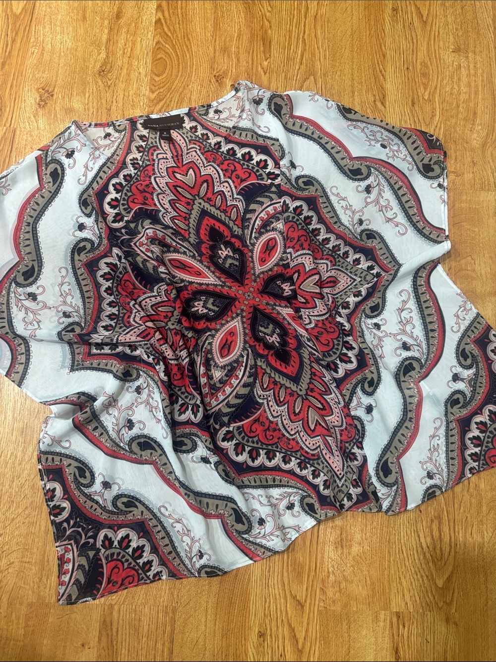 Dana Buchman White Tunic with Red and Black Paisley Medallion